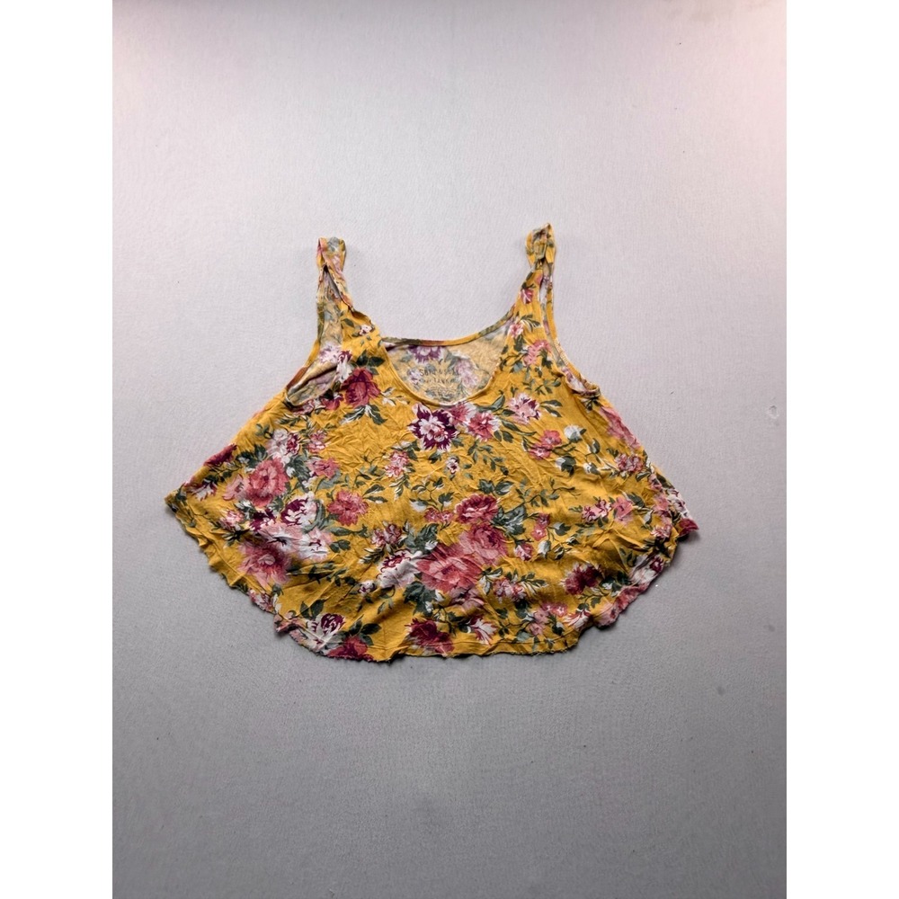 American Eagle Tank Top Women Extra Small Yellow Excellent Floral Crop Soft Sexy